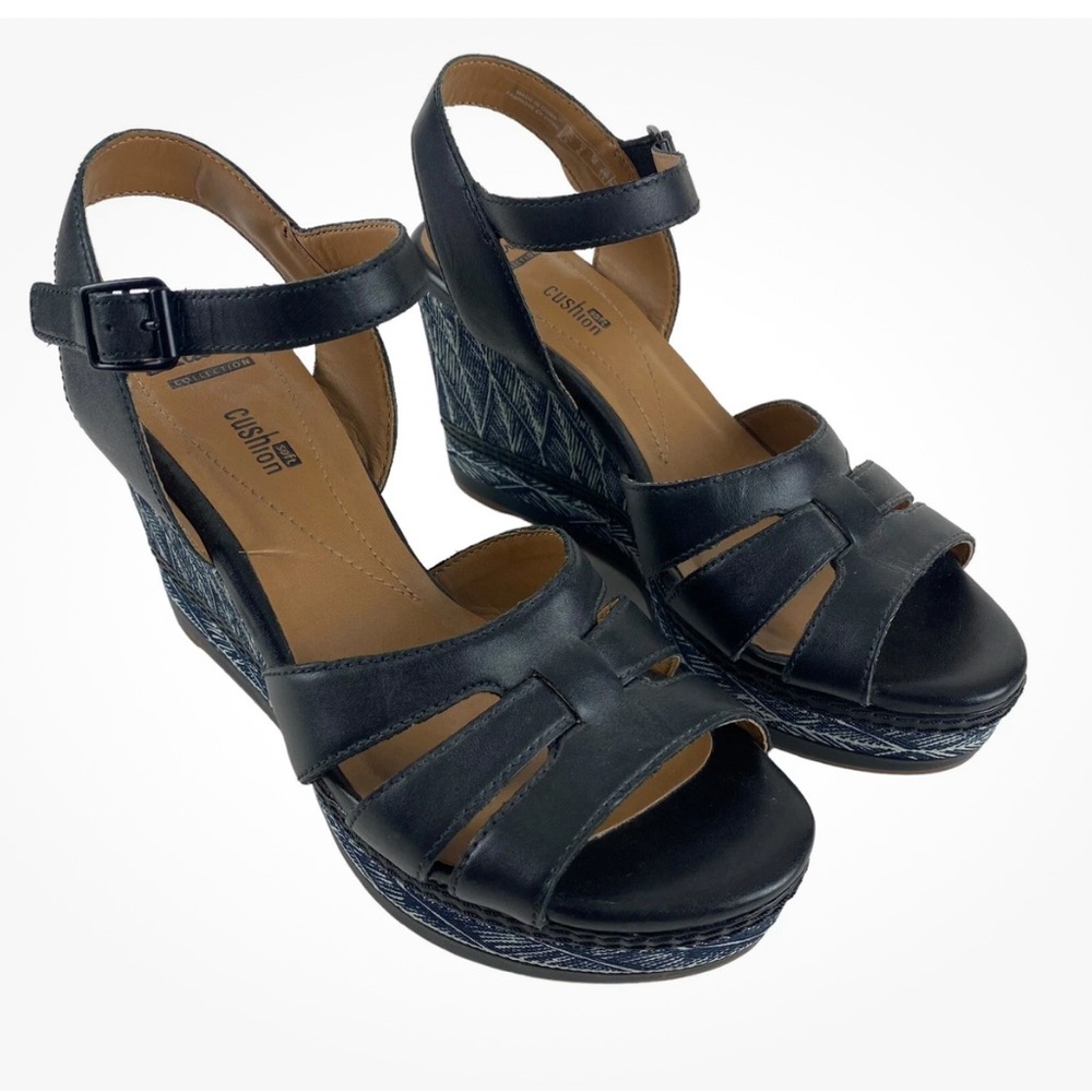 Clarks Zia Noble Women’s Open Toe Ankle Strap Wedge Sandals, Black - SZ 8